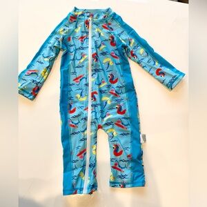 Baby Swimsuit UPF 50+One Piece Zip Bathing Suit w Hat (9-12 months) never worn